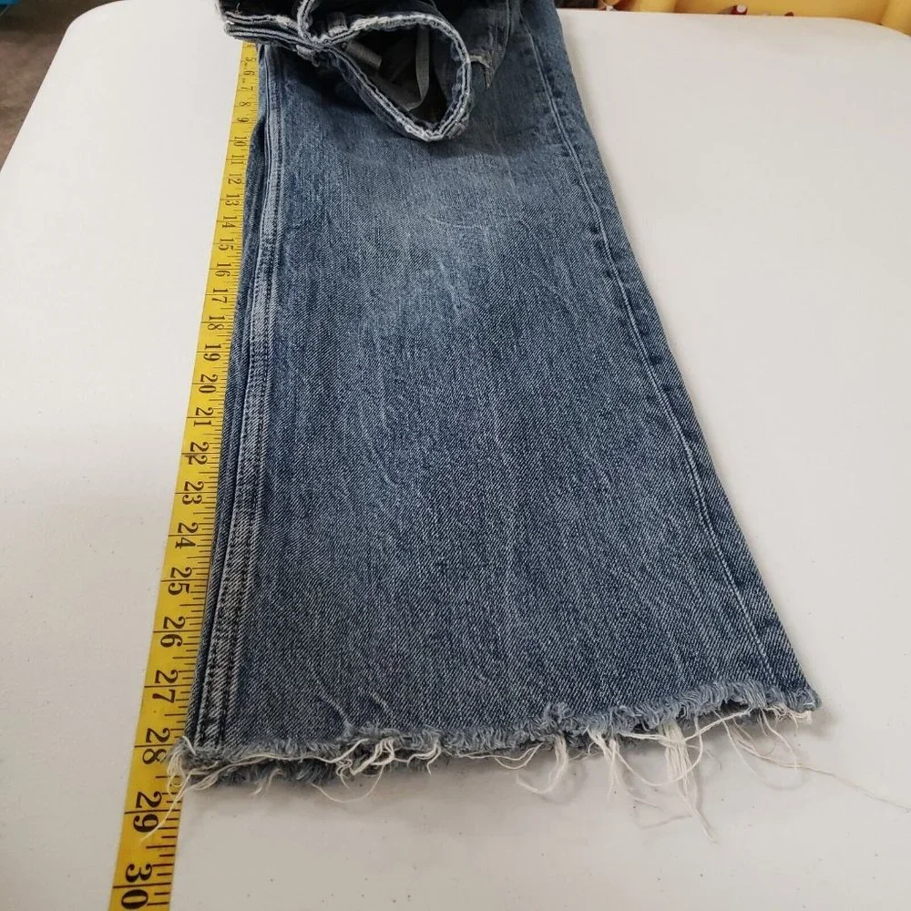 Zara Womens Wide Leg Blogger Fav Raw Hem Jeans Size 0 Blue High Rise Pockets - Picture 9 of 10